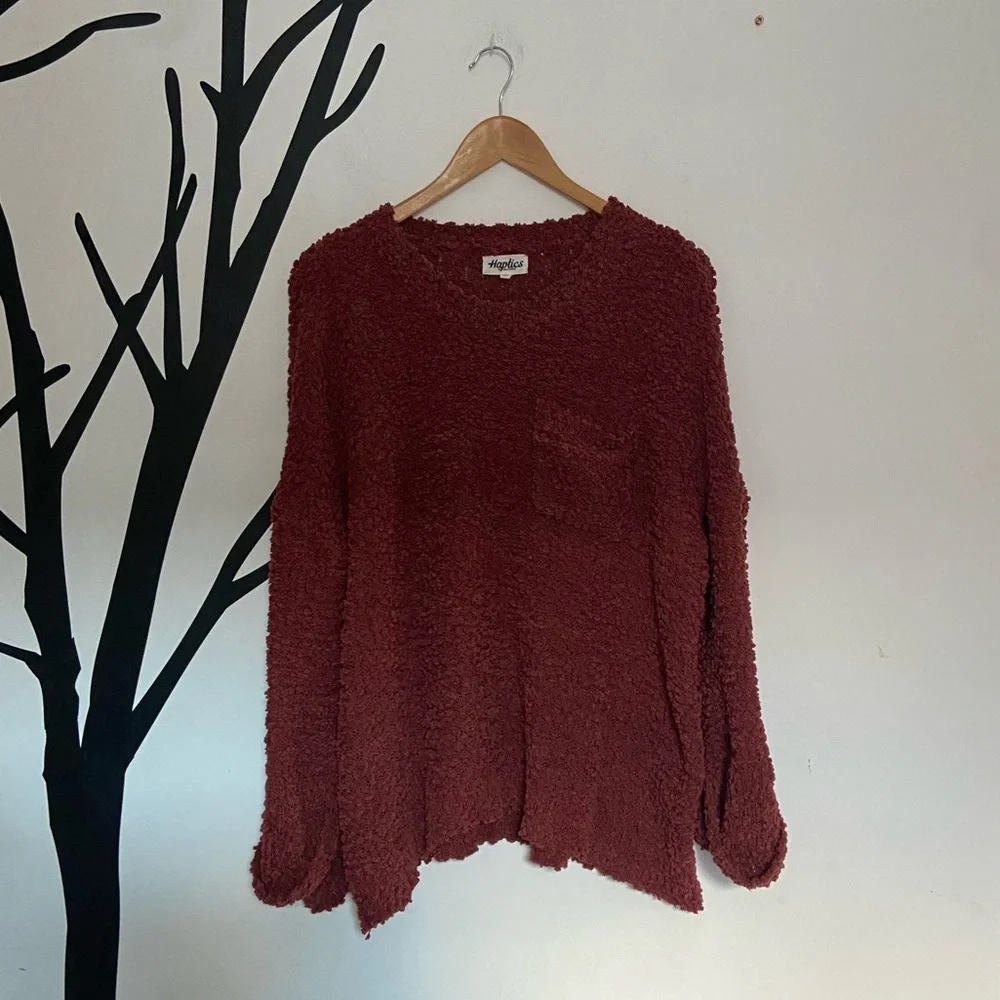RARE Haptics by Holly Harper chunky knit boxy sweater in rust/brick orange/red